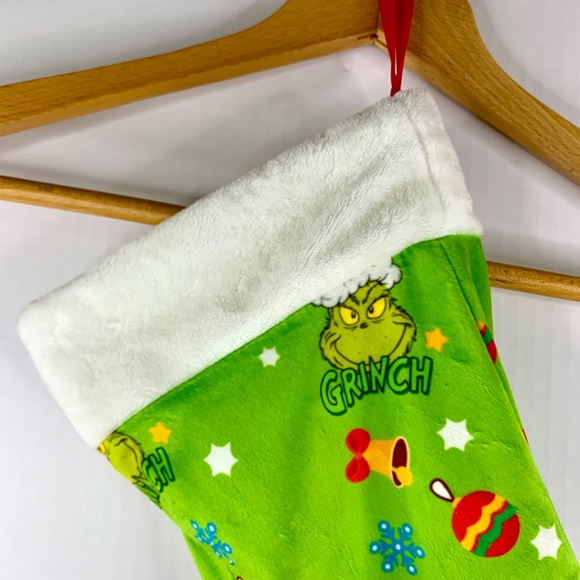 The Grinch Santa Hat Snowflake 17 inch long green red Holiday Christmas stocking - Picture 3 of 8